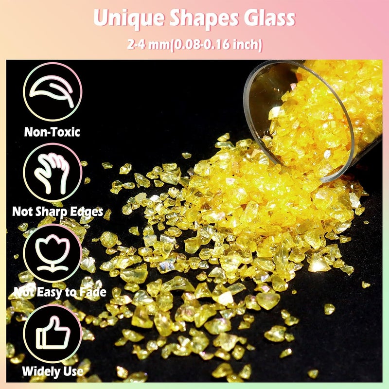Matio 12 Colors Iridescent Crushed Glass, Irregular Chunky Glitter, Sprinkle Chips for Resin Epoxy Jewelry DIY, Shattered Glass Crystal Flakes Sequins for Nail Art Makeup Decoration Vase Filler - Image 3